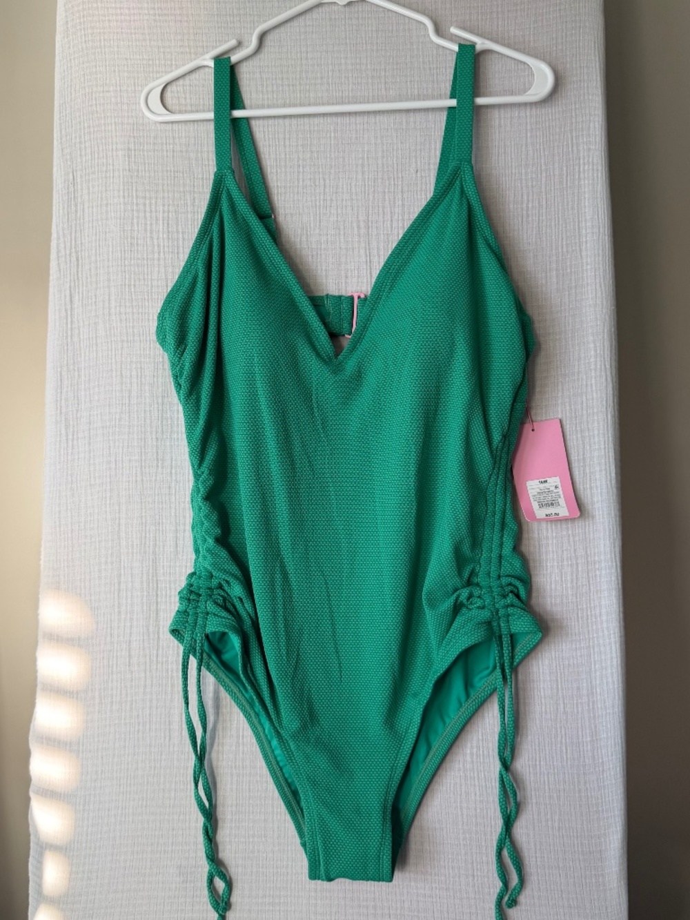 Stoney Clover Ln Textured Green One Piece Swimsuit16W Side Ties Monokini Cheeky
